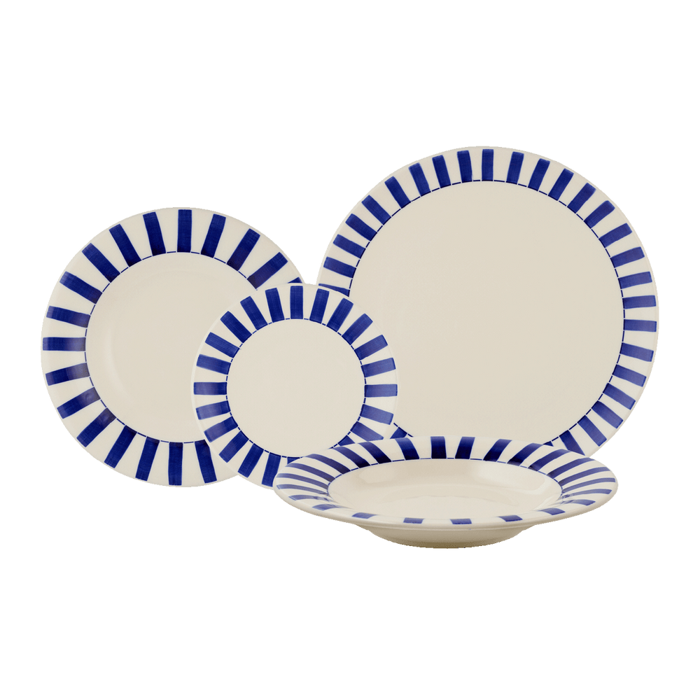 Navy Blue Stripes Dinner Set, 16-Piece
