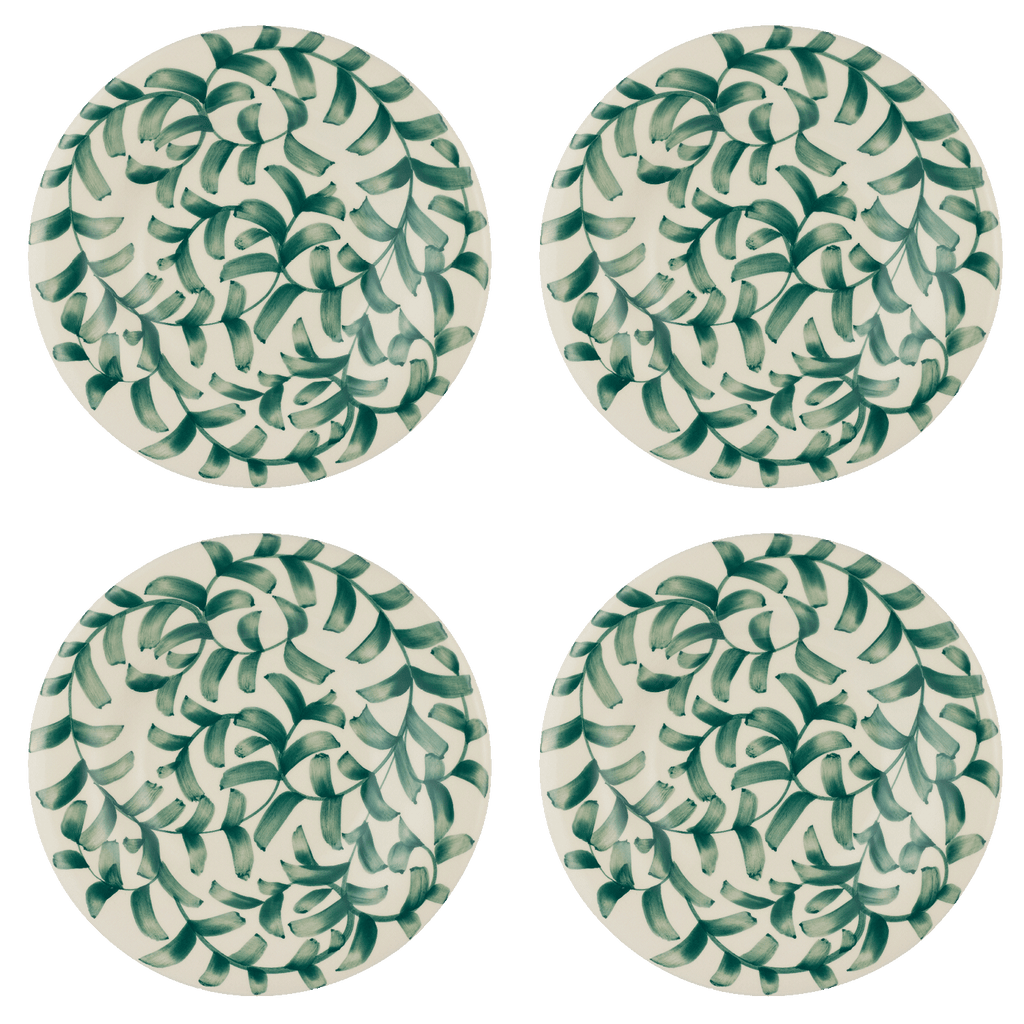 Green Scroll Pasta Plates, Set of 4