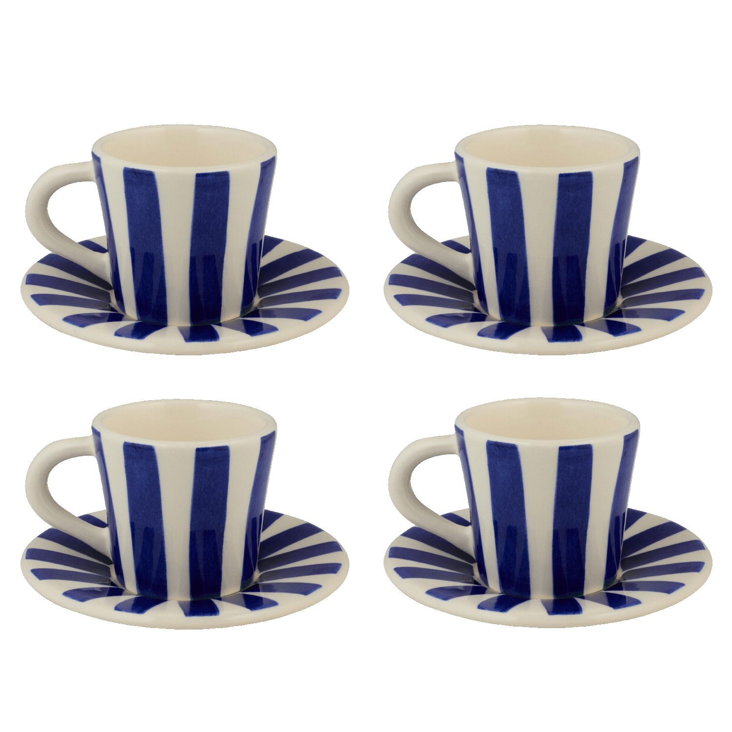 Navy Blue Stripes Espresso Cup & Saucers, Set of 4