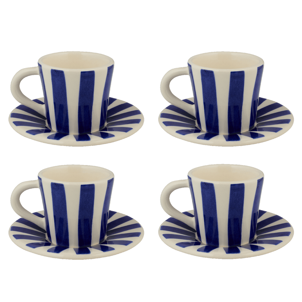 Navy Blue Stripes Espresso Cup & Saucers, Set of 4