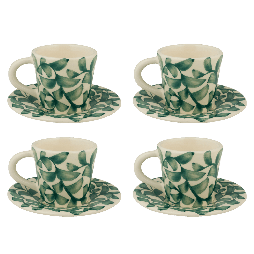 Green Scroll Espresso Cup & Saucers, Set of 4