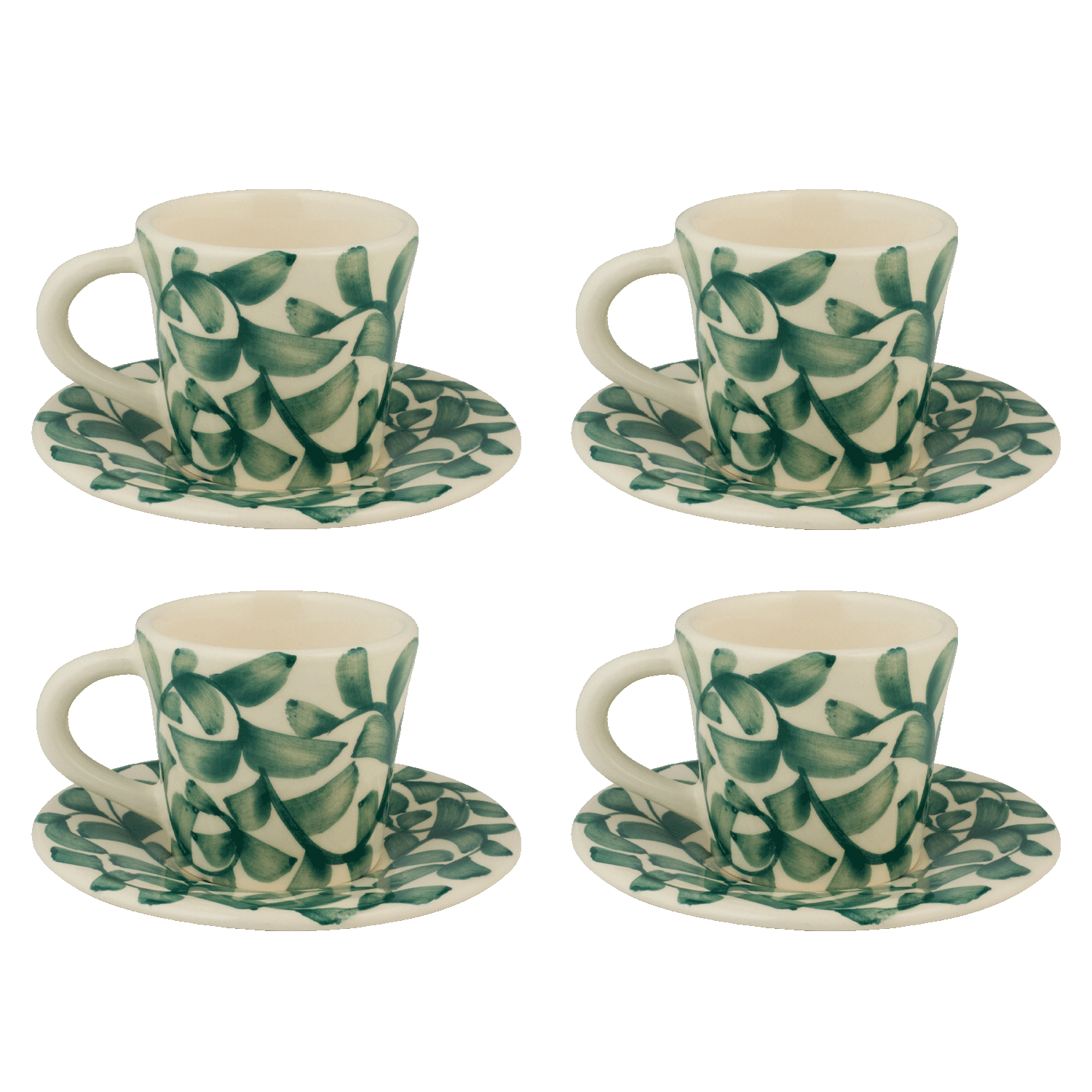 Green Scroll Espresso Cup & Saucers, Set of 4