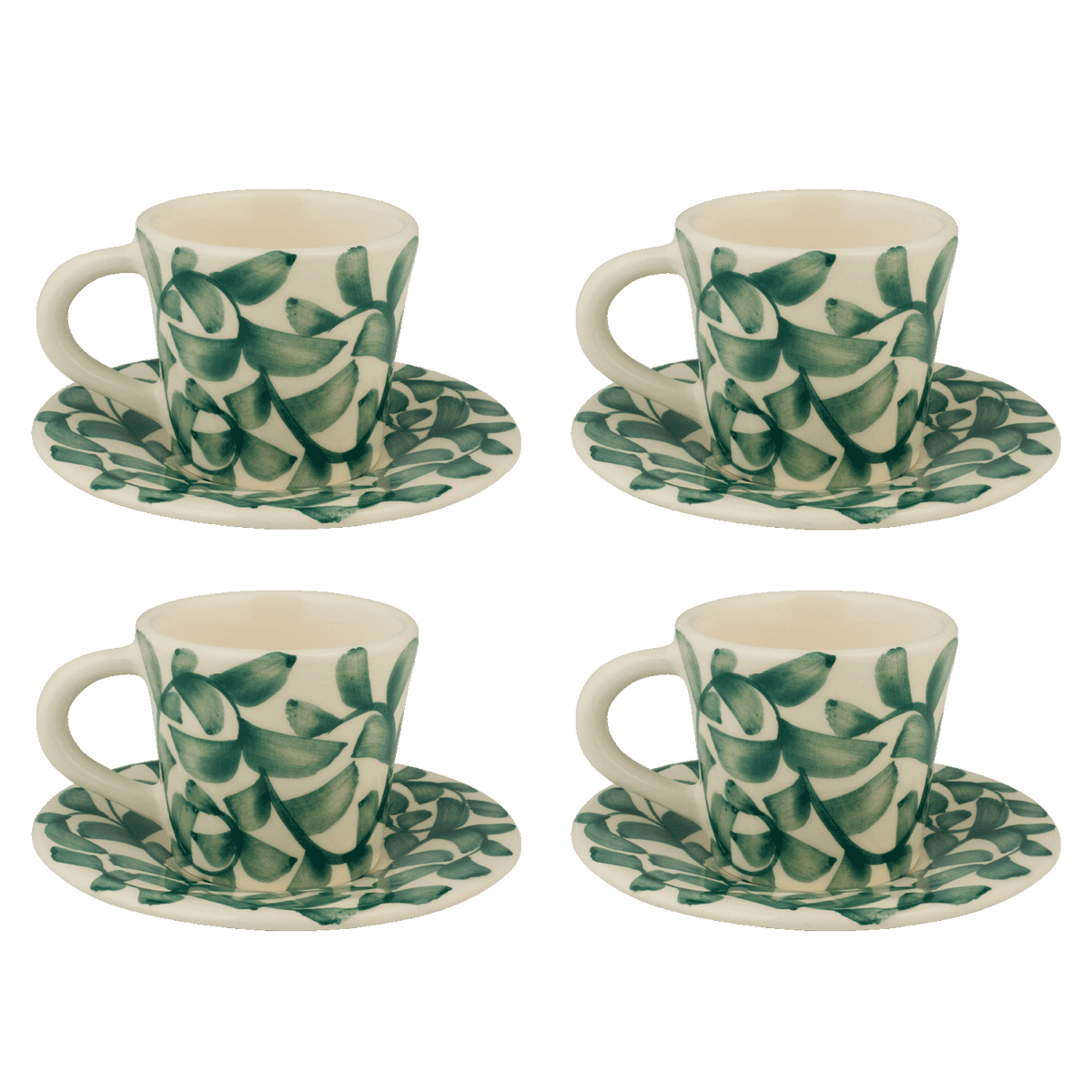 Green Scroll Espresso Cup & Saucers, Set of 4