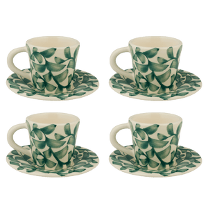 Green Scroll Espresso Cup & Saucers, Set of 4