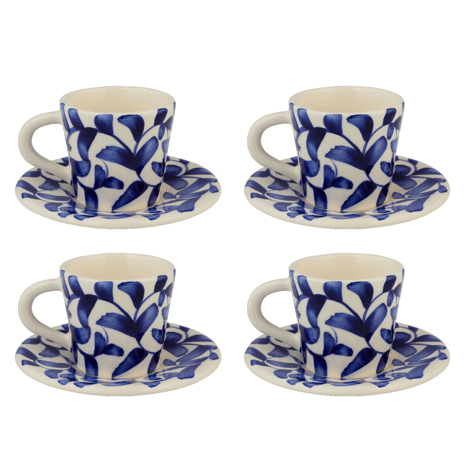 Navy Blue Scroll Espresso Cup & Saucers, Set of 4