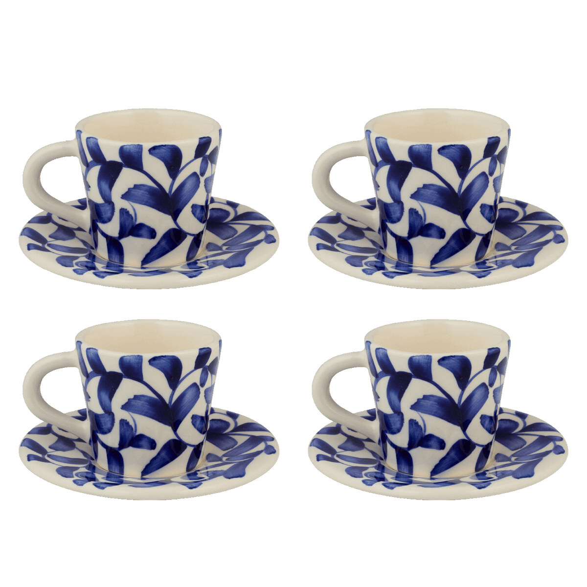 Navy Blue Scroll Espresso Cup & Saucers, Set of 4