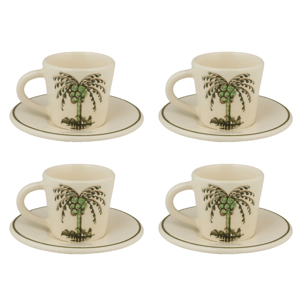 Palm Espresso Cup & Saucers, Set of 4