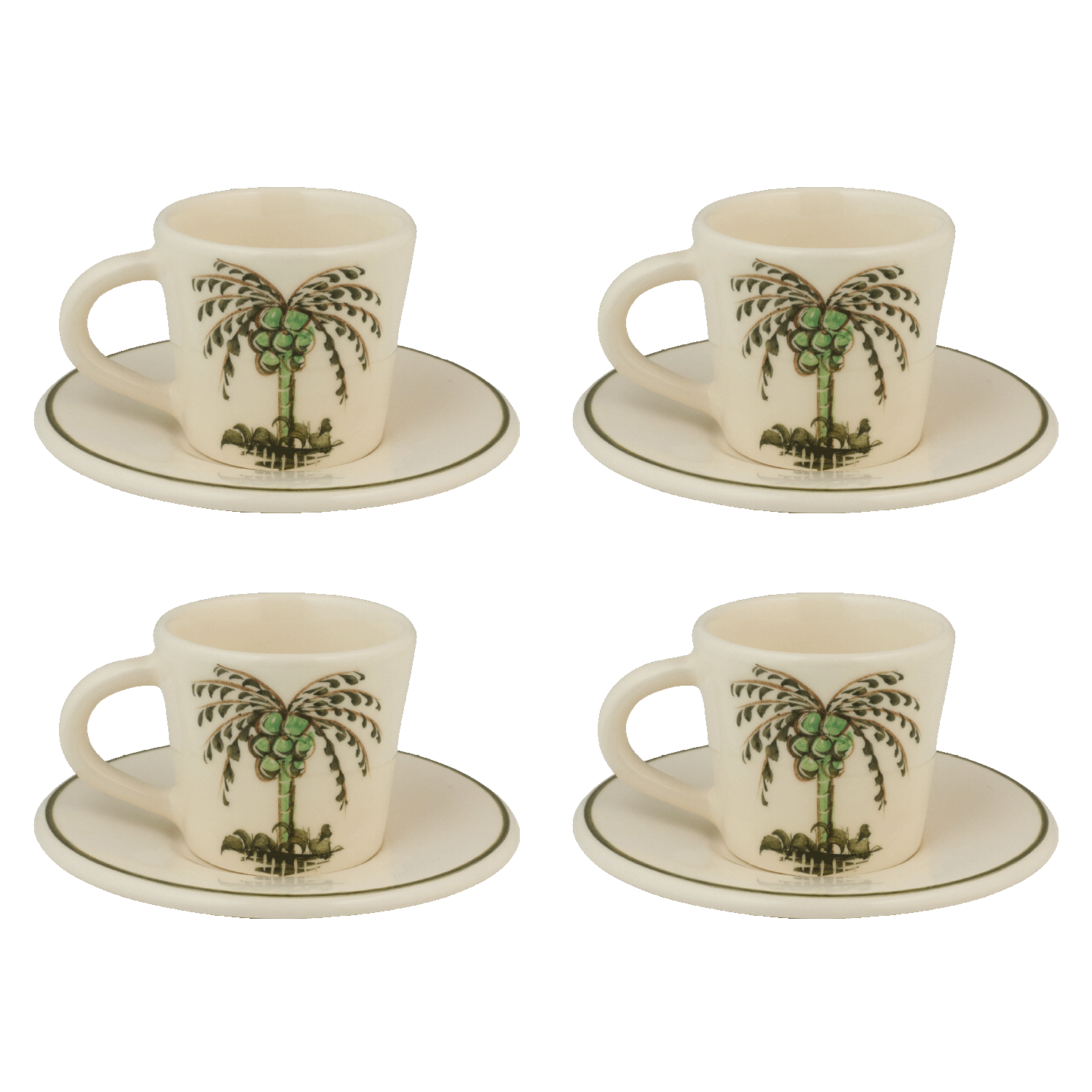 Palm Espresso Cup & Saucers, Set of 4