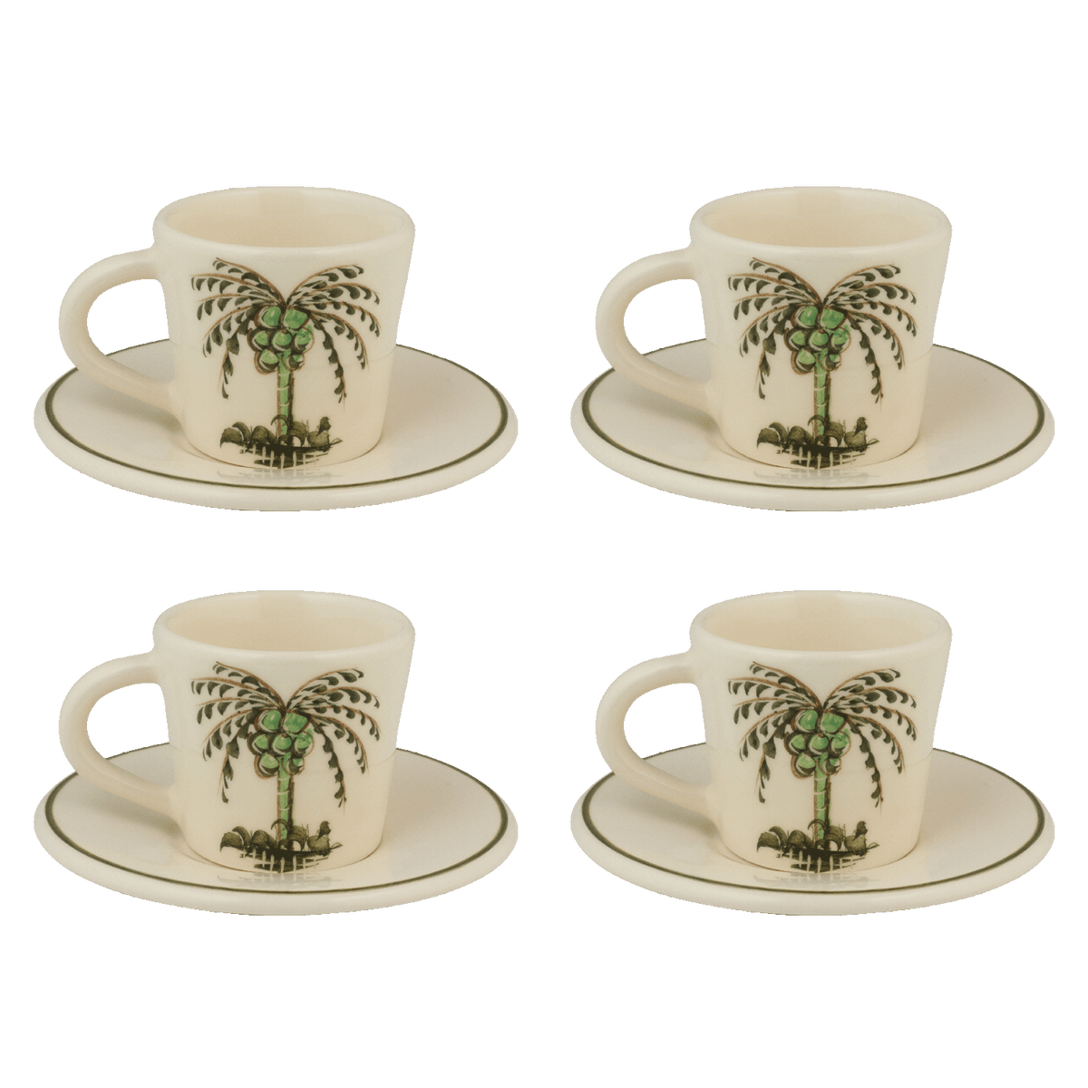 Palm Espresso Cup & Saucers, Set of 4