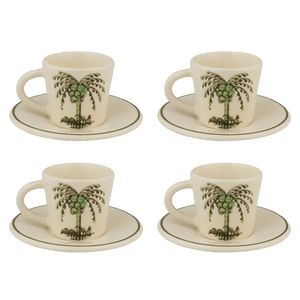 Palm Espresso Cup & Saucers, Set of 4