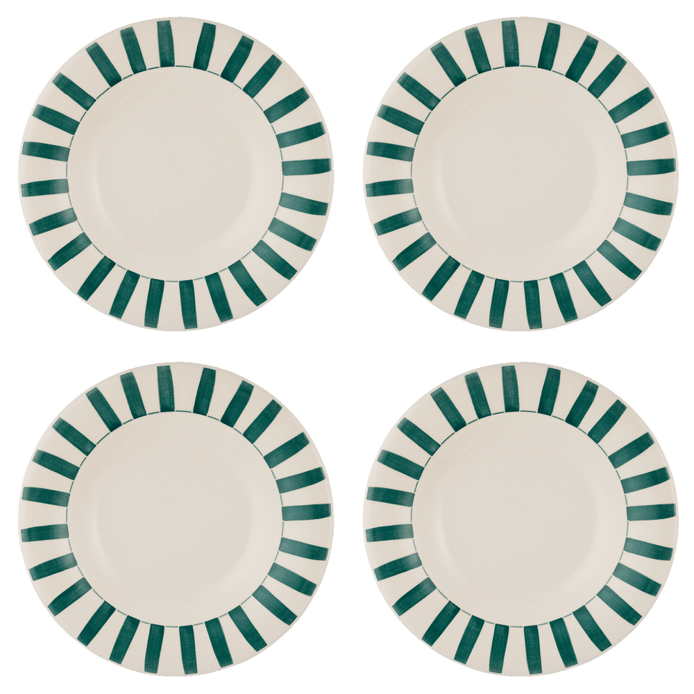 Green Stripes Pasta Plates, Set of 4