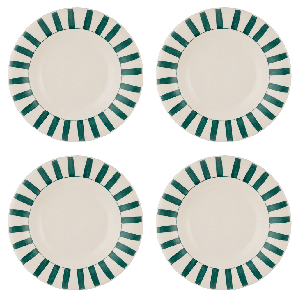 Green Stripes Pasta Plates, Set of 4