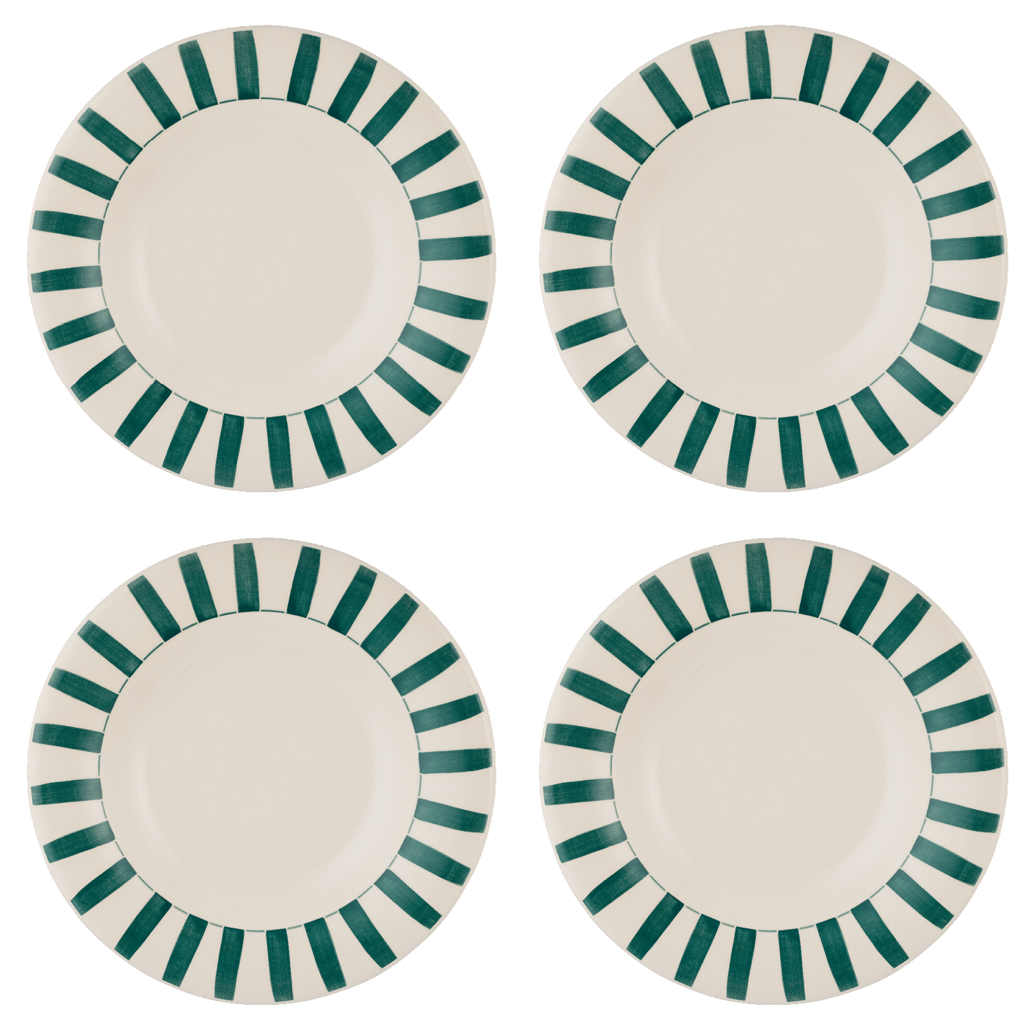 Green Stripes Pasta Plates, Set of 4