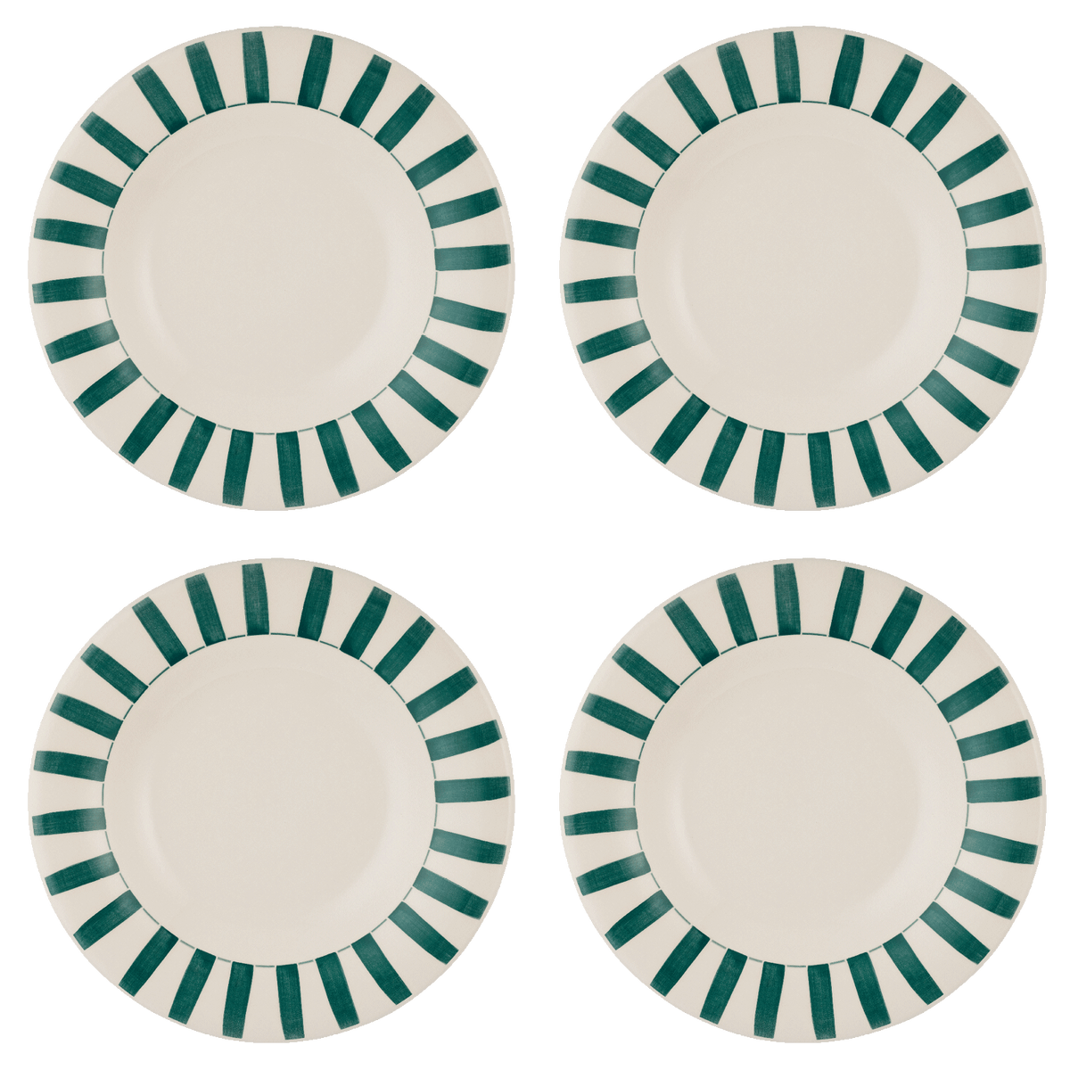 Green Stripes Pasta Plates, Set of 4