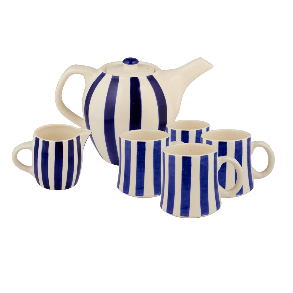 Navy Blue Stripes Tea Set, 6-Piece