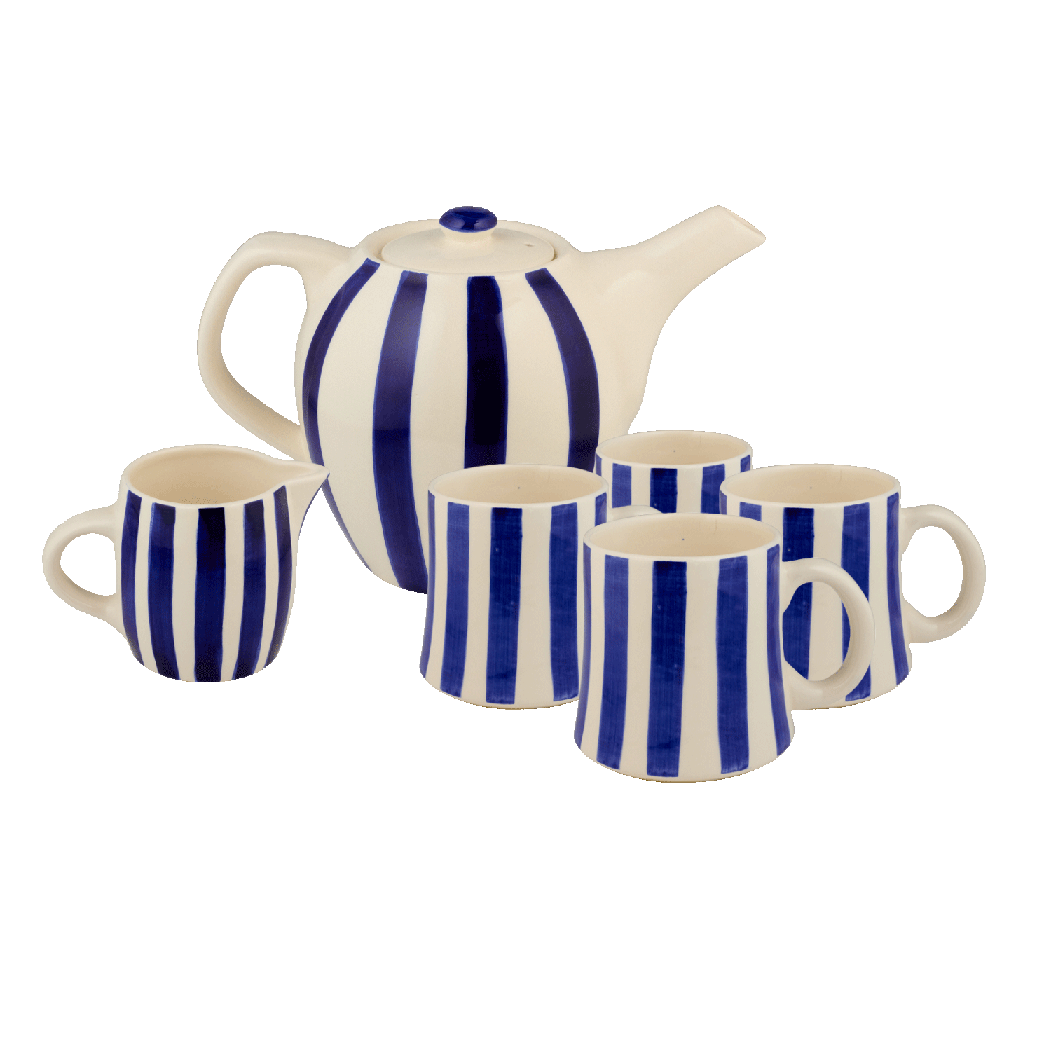 Navy Blue Stripes Tea Set, 6-Piece