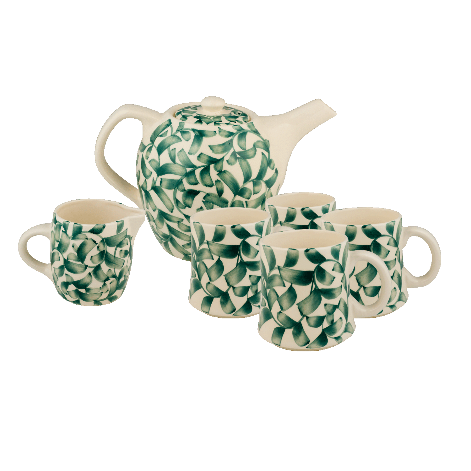 Green Scroll Tea Set, 6-Piece