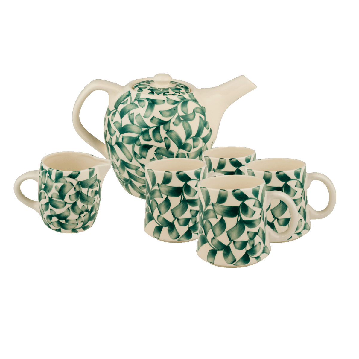 Green Scroll Tea Set, 6-Piece