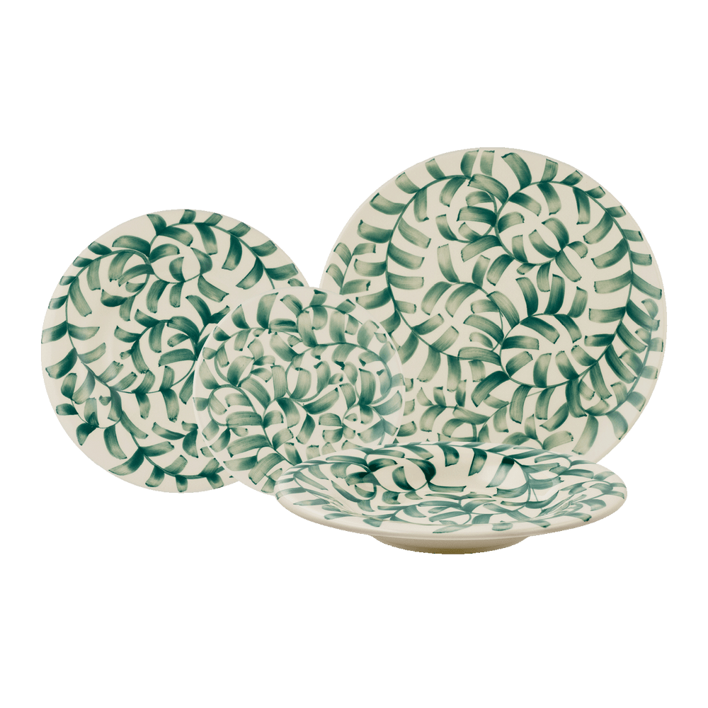 Green Scroll Dinner Set, 16-Piece