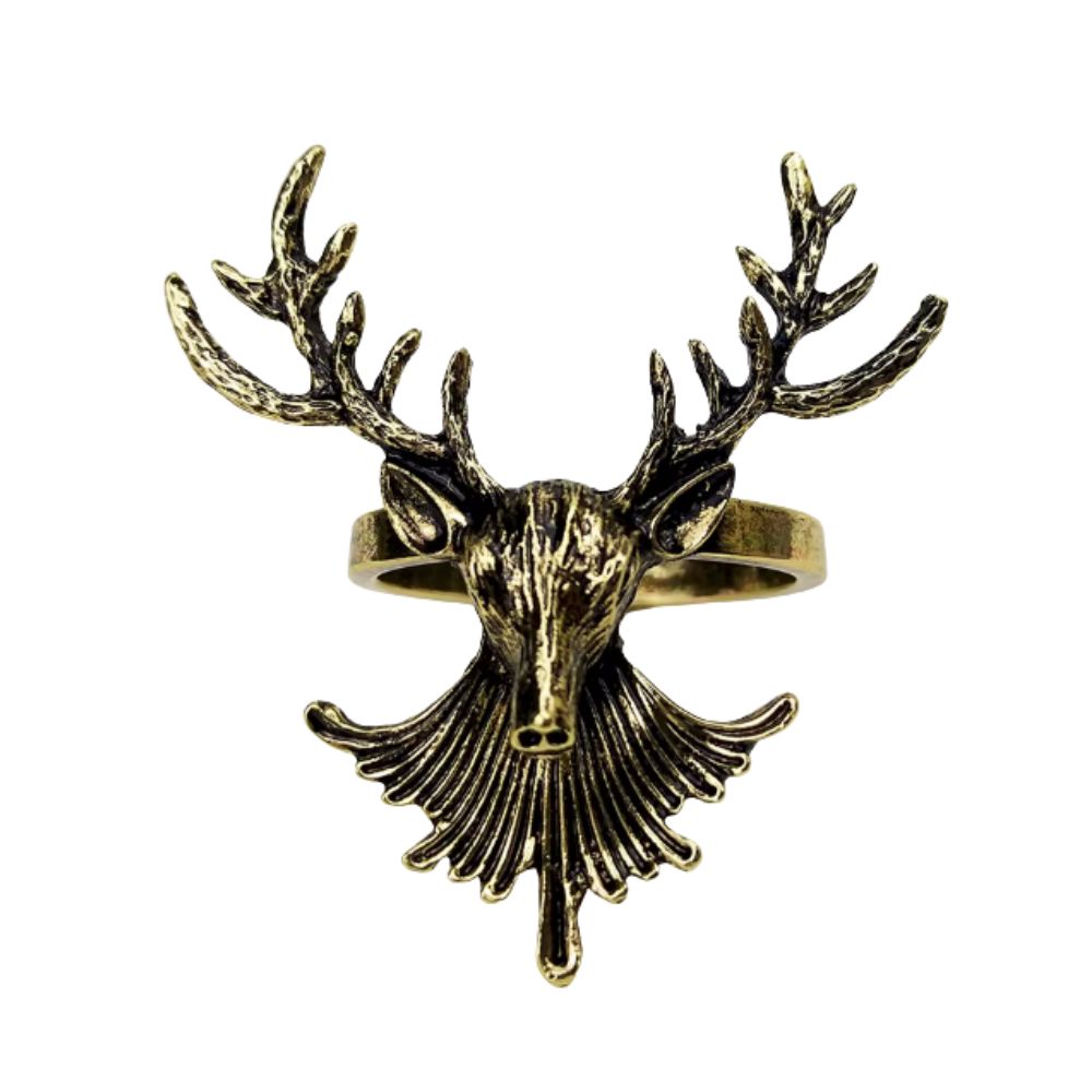 Stag Napkin Rings in Antiqued Gold , Set of 4