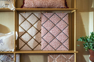 Ribboned Bulletin Board in Volga's Pomegranate Print in Marsala with Peacoat Trim