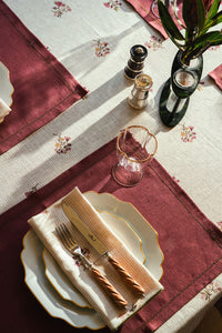 Set of Scarlet Flax & Field Posy Pinstripe Printed Napkins