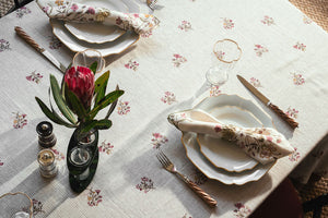 Scarlet Flax & Field Posy Pinstripe Printed Tablecloth
