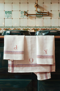 Kitchen Towels in French Red & Blue, Set of 3