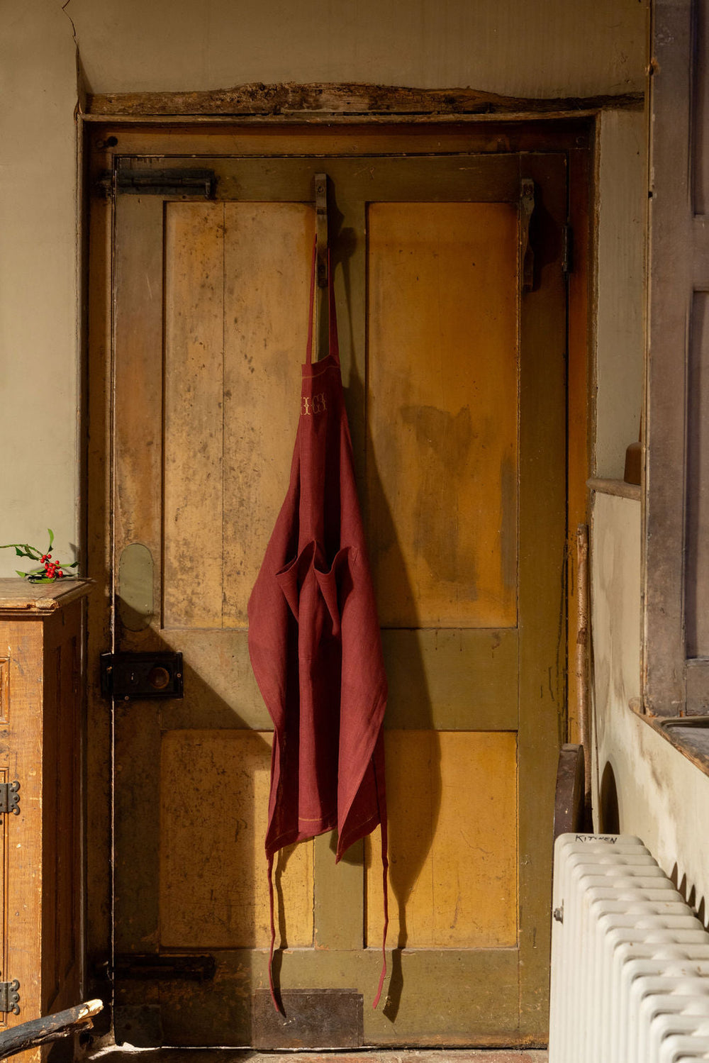 Marsala Apron with Ochre Hemstitch