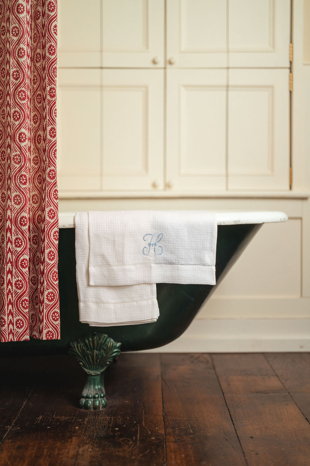 Liege Hand Towel in Ivory White Waffle with White Hemstitch