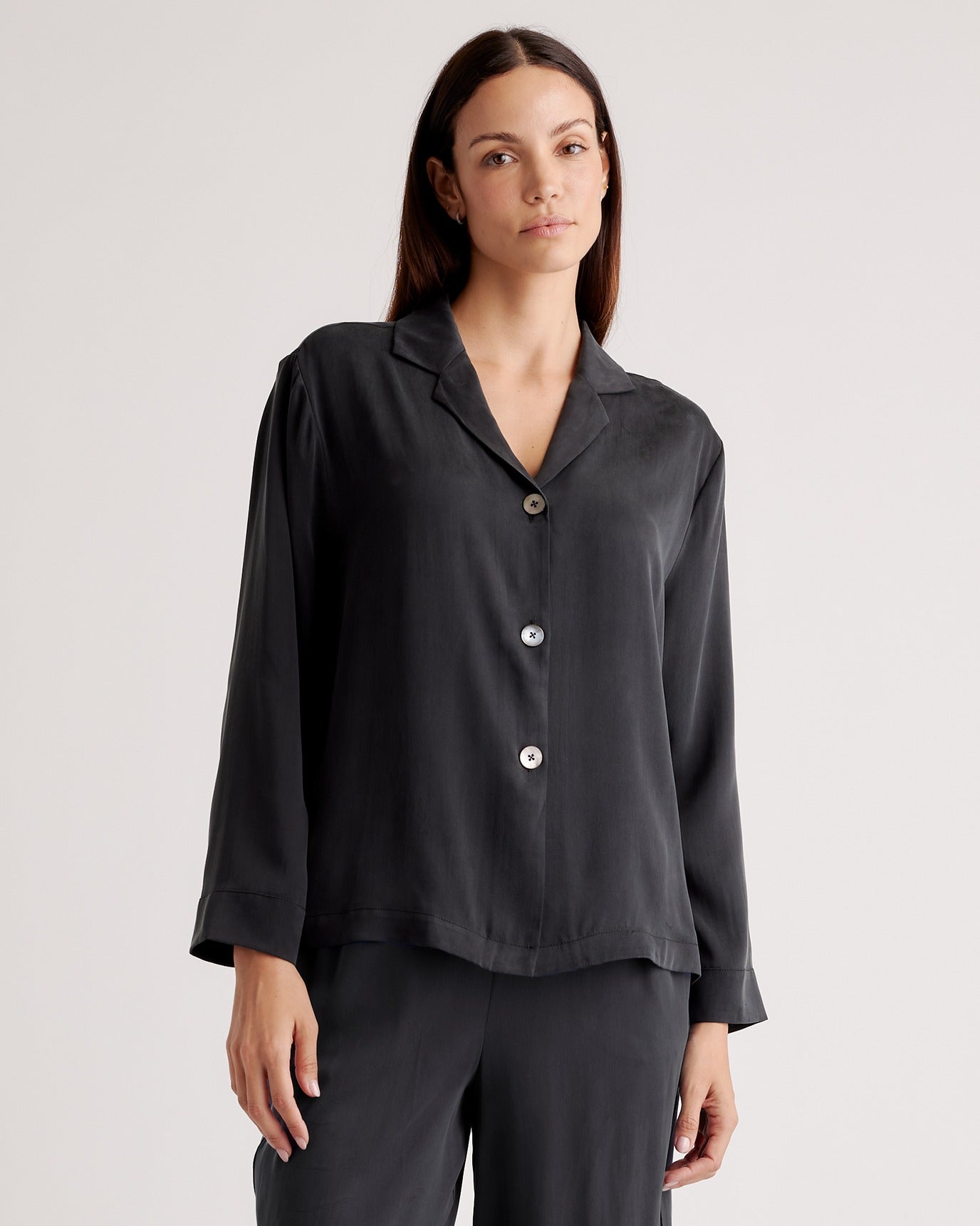 100% Washable Charcoal Silk Pajama Long Sleeve Top