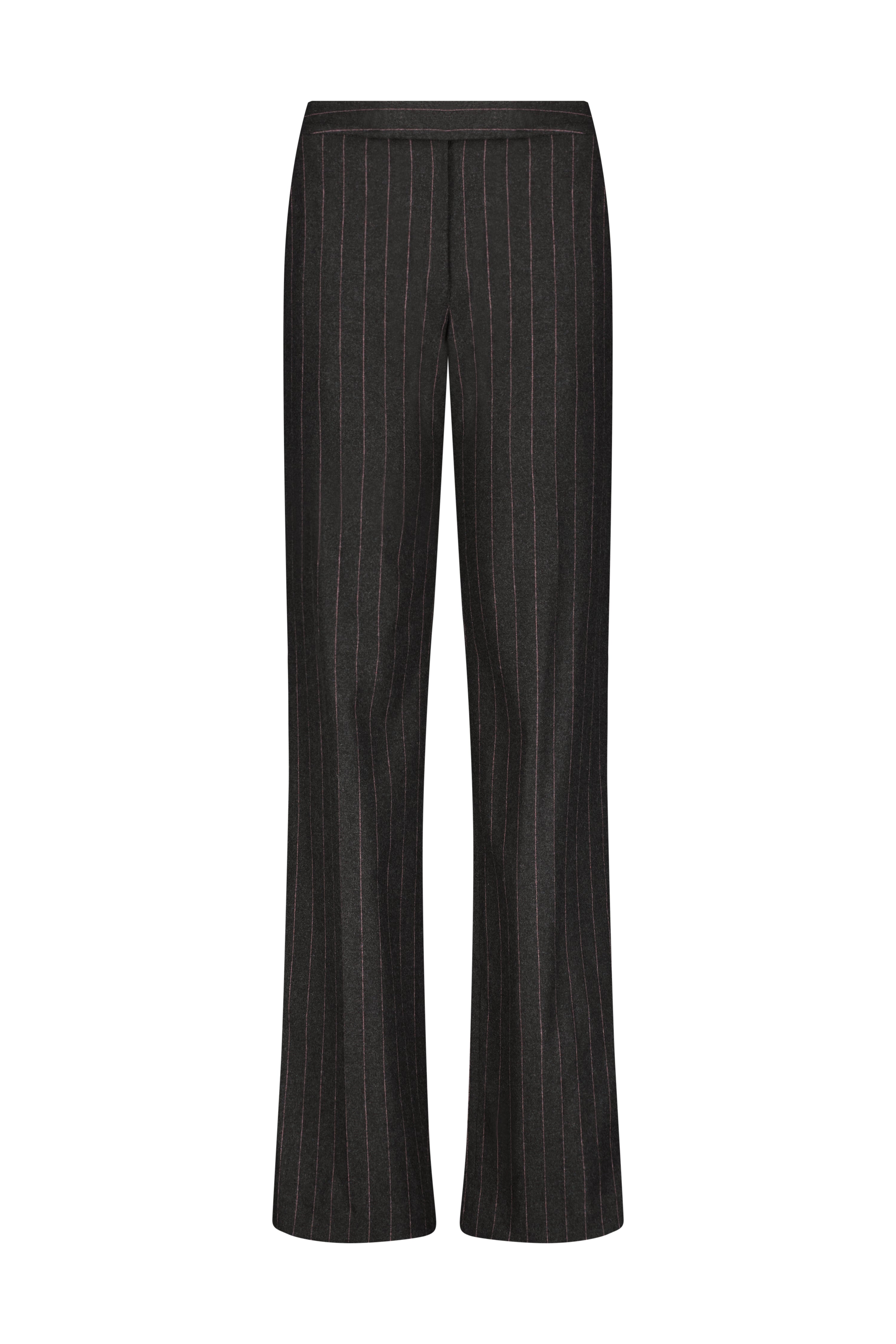 Wool Pinstripe Tailored Trouser in Charcoal & Camellia