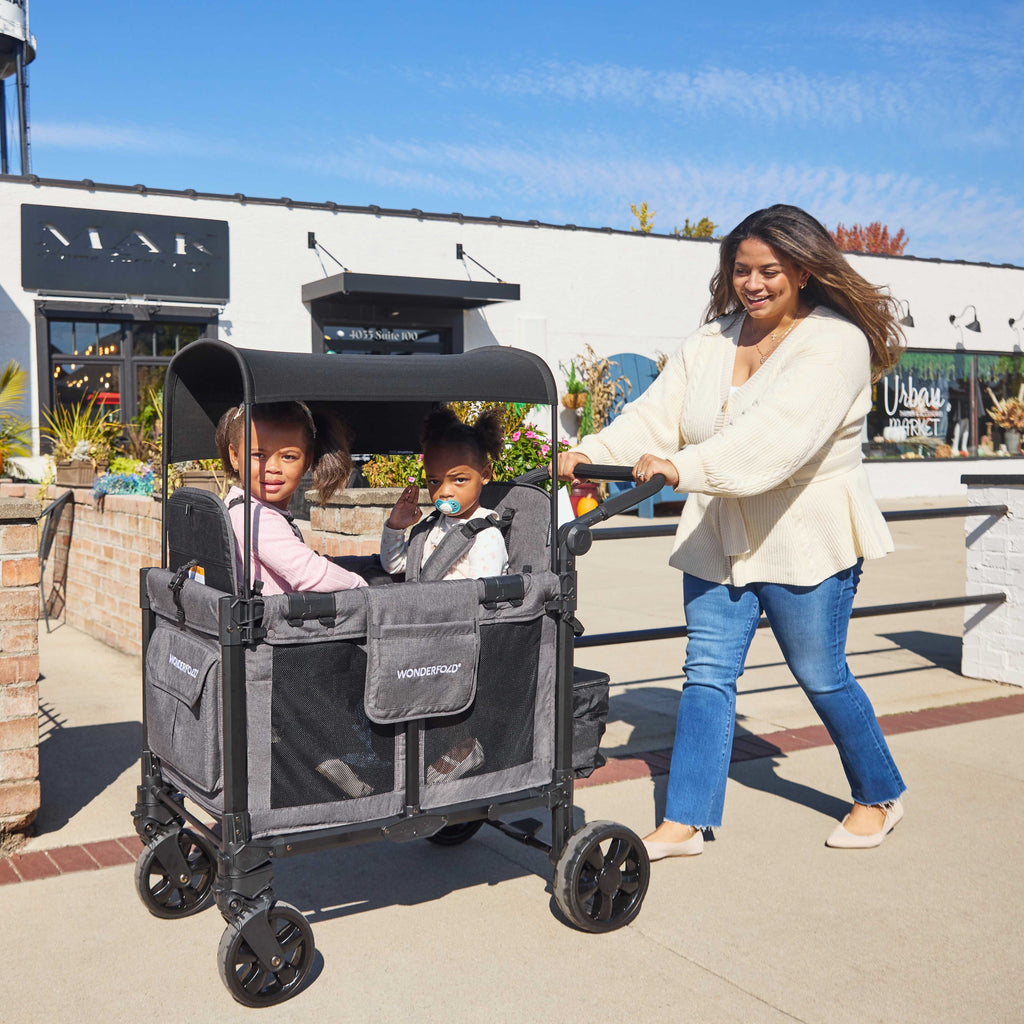 WonderFold W Elite Pro Stroller Wagon 2-Seater in Charcoal Gray