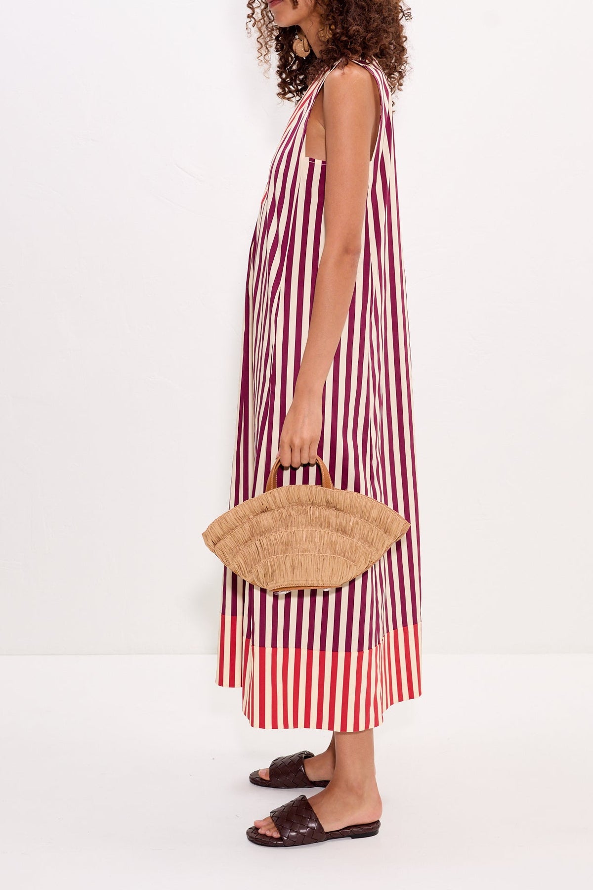 Mar Poplin Dress in Bordeaux Stripe