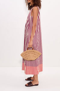 Mar Poplin Dress in Bordeaux Stripe