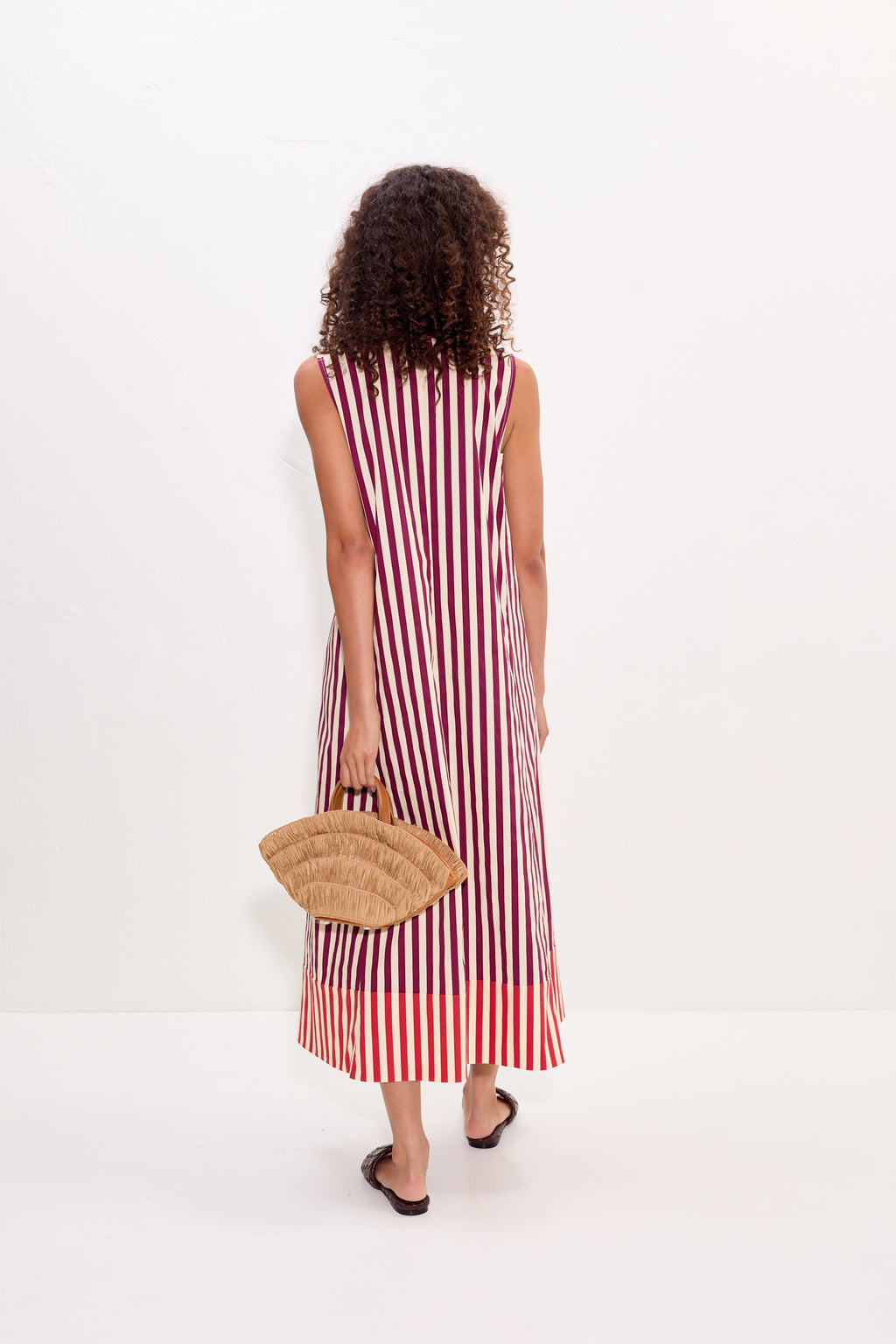 Mar Poplin Dress in Bordeaux Stripe | Over The Moon