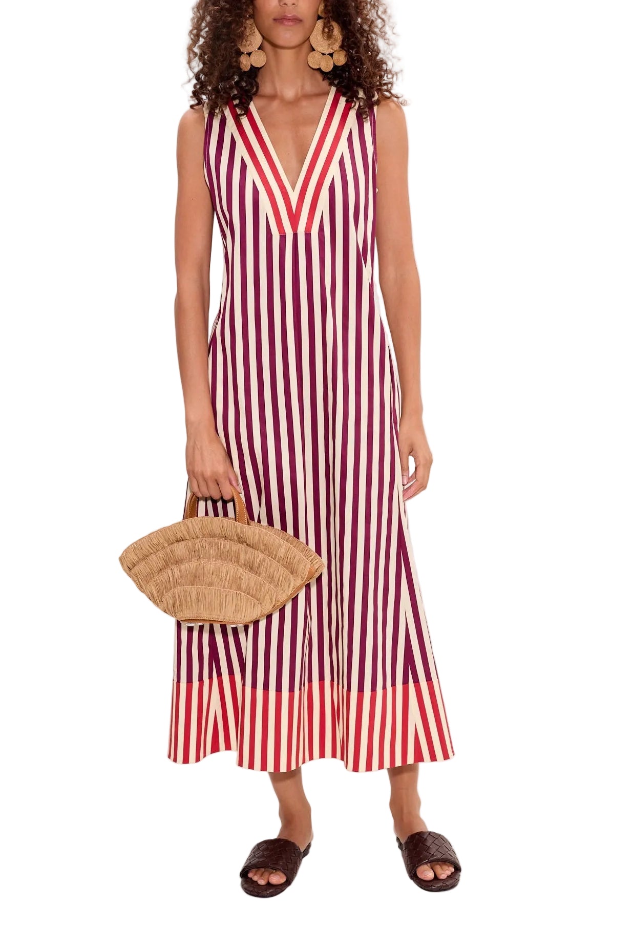 Mar Poplin Dress in Bordeaux Stripe