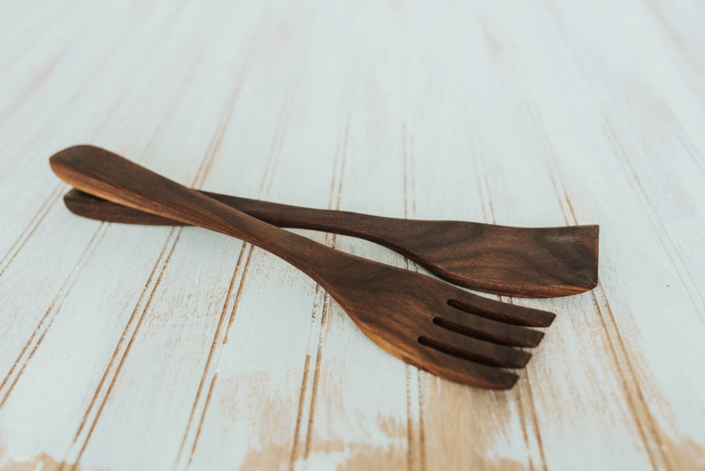 14 inch Walnut Caesar Salad Utensil Set