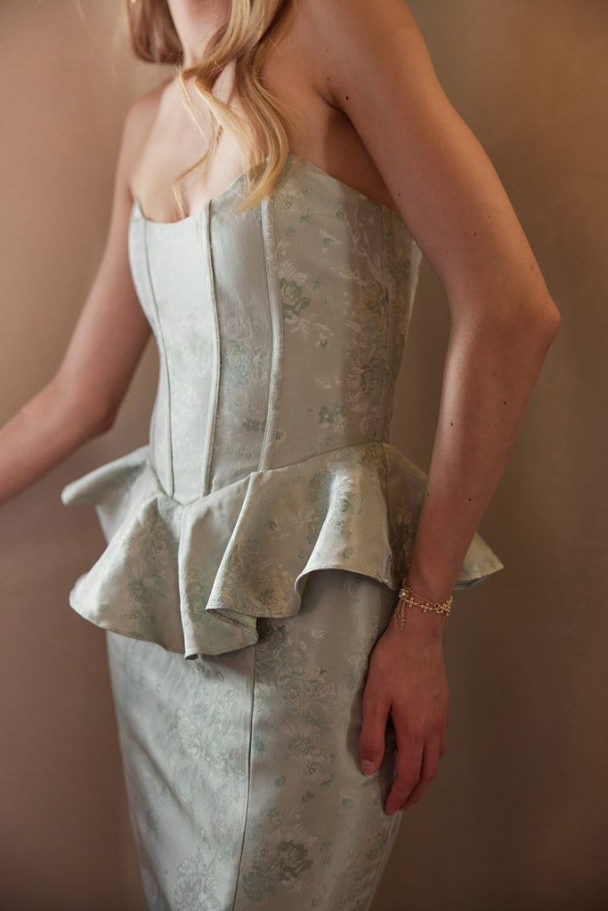 The Waverly Dress in Sage Windsor Brocade | Over The Moon