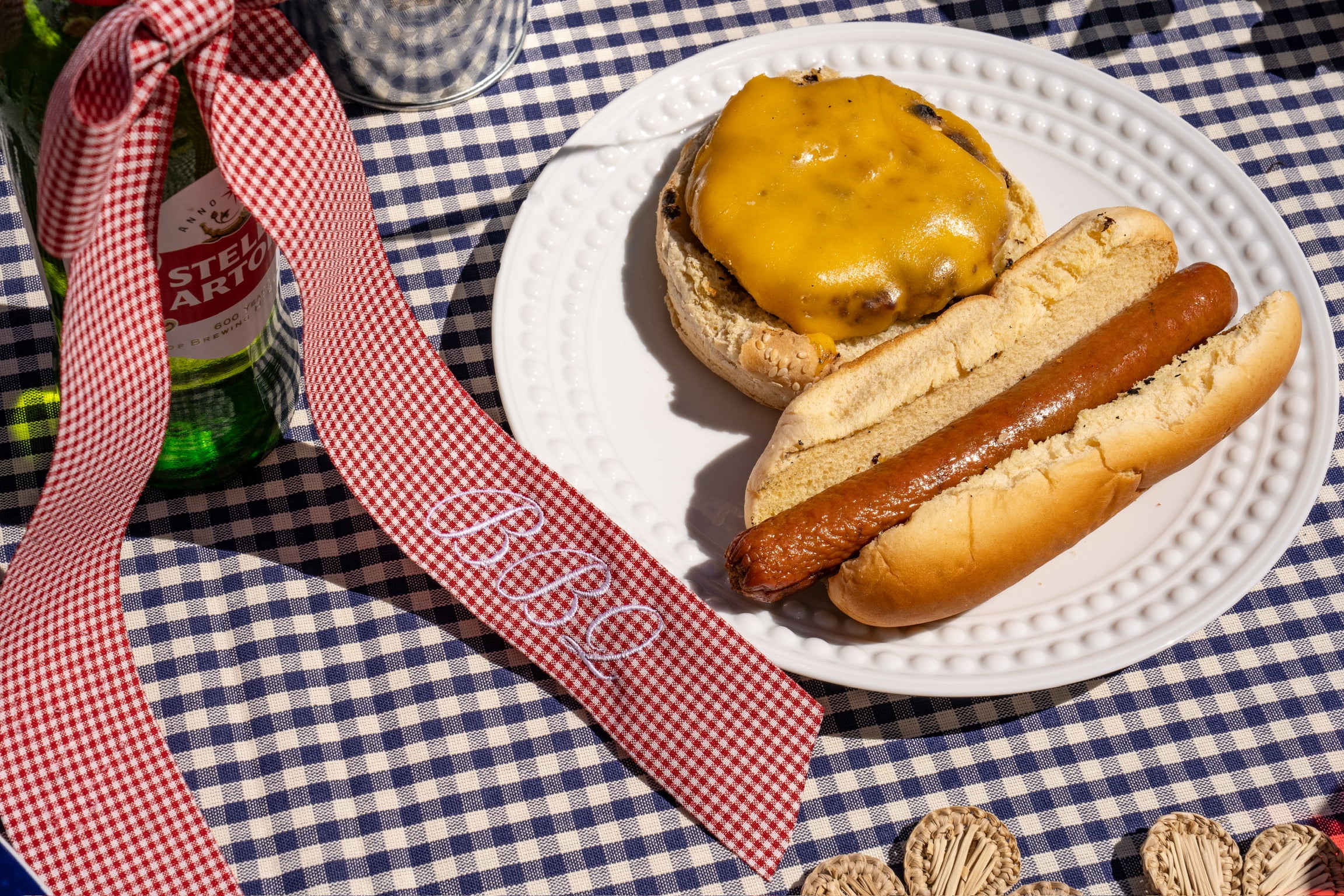 Wine Bow “BBQ” in Red Gingham with White
