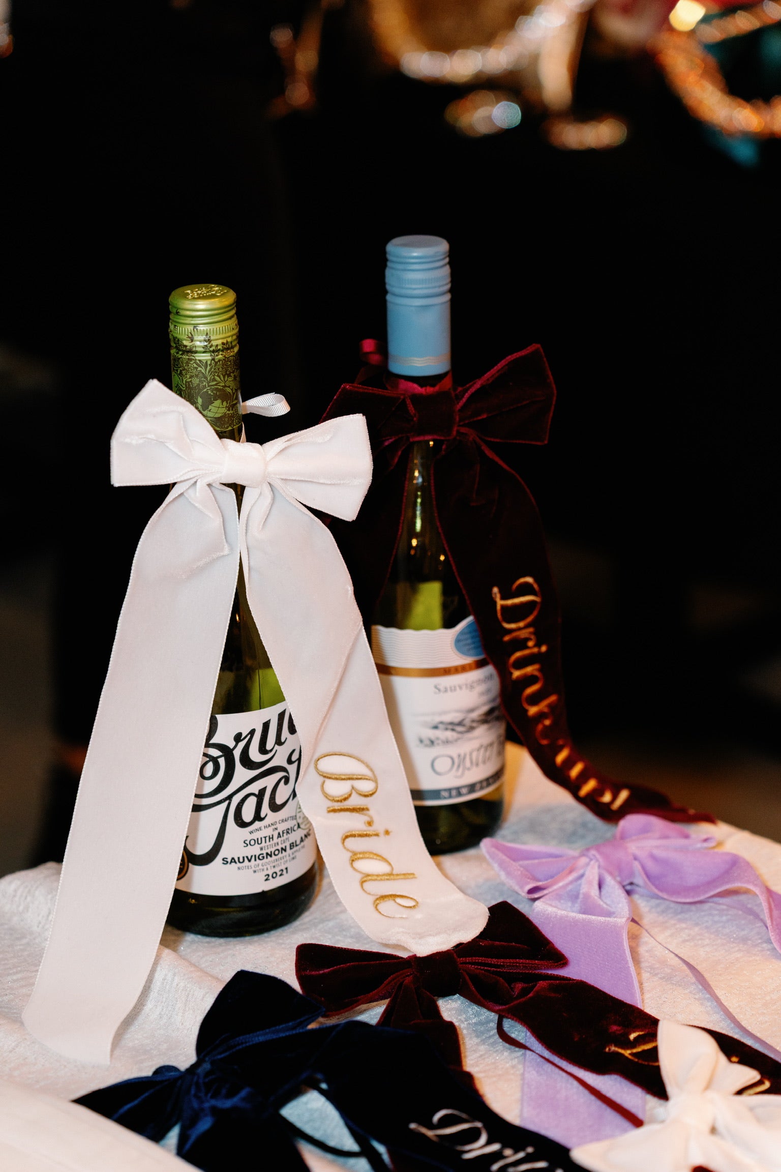 Wine Bow “Bride” in White with Gold
