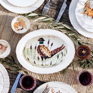 Wildlife Pheasant Small Rimmed Oval Bowl in Multi