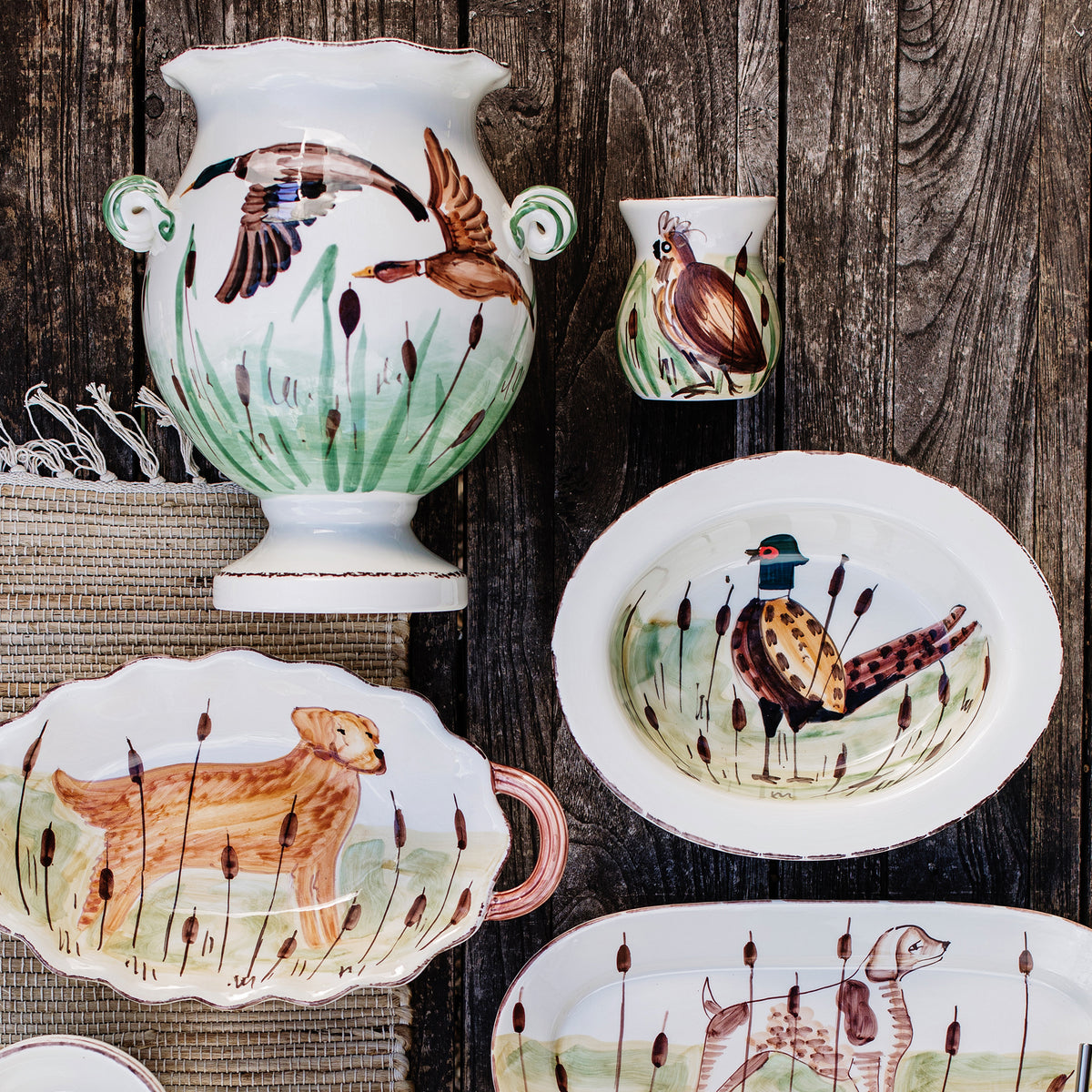 Wildlife Pheasant Small Rimmed Oval Bowl in Multi