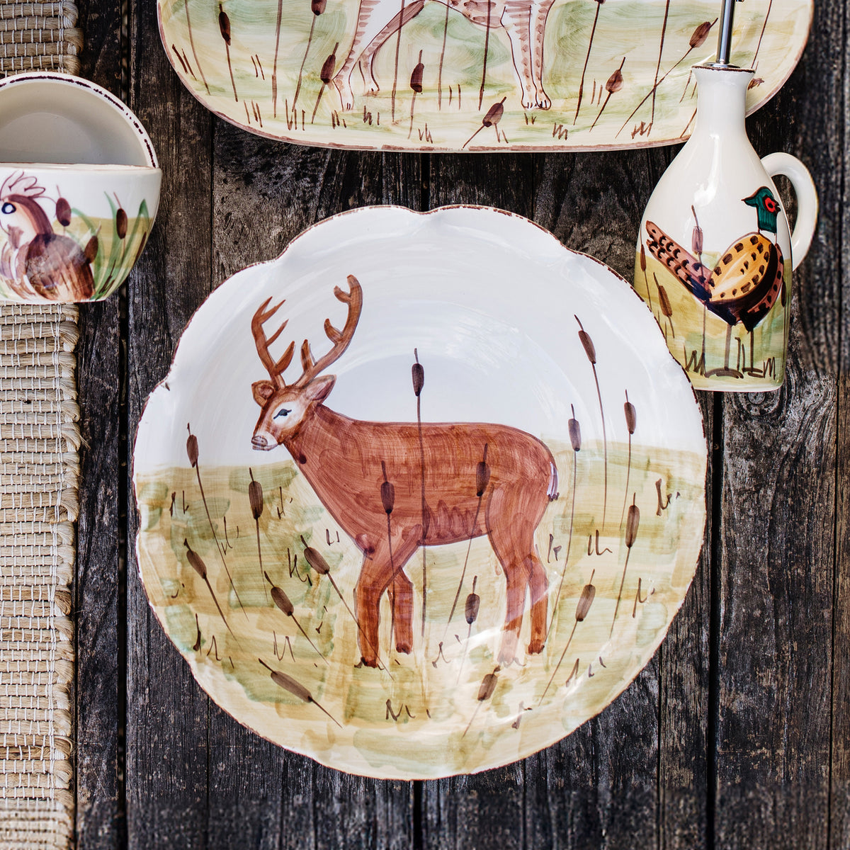 Wildlife Footed Deer Pedestal Fruit Bowl in Multi