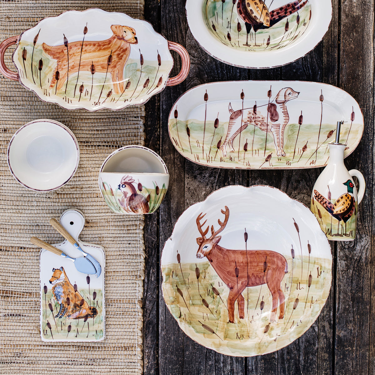 Wildlife Footed Deer Pedestal Fruit Bowl in Multi