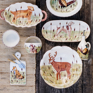 Wildlife Footed Deer Pedestal Fruit Bowl in Multi