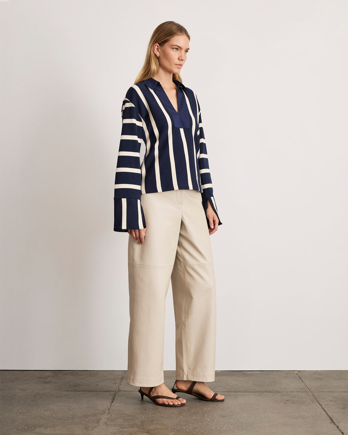 Whitney Top in Maritime Blue & Cream Wide Stripe