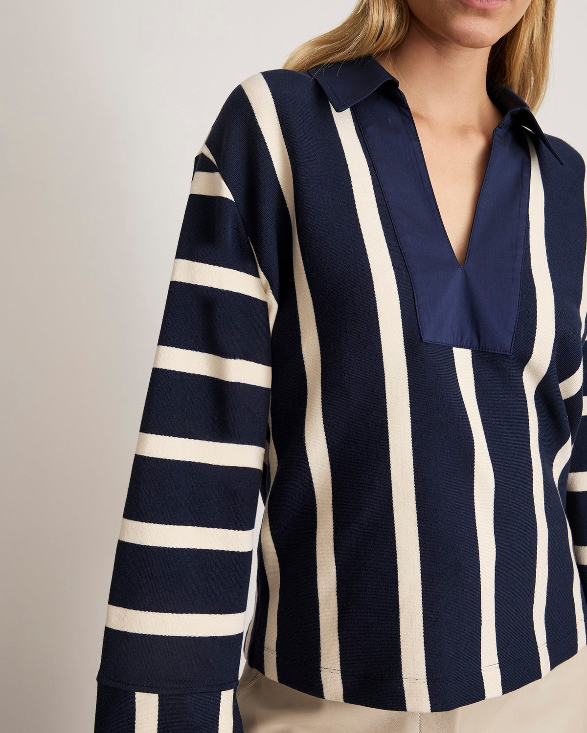 Whitney Top in Maritime Blue & Cream Wide Stripe