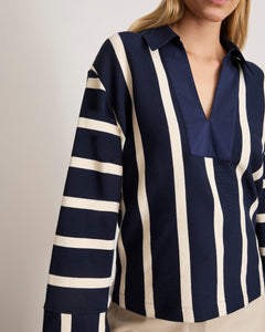 Whitney Top in Maritime Blue & Cream Wide Stripe
