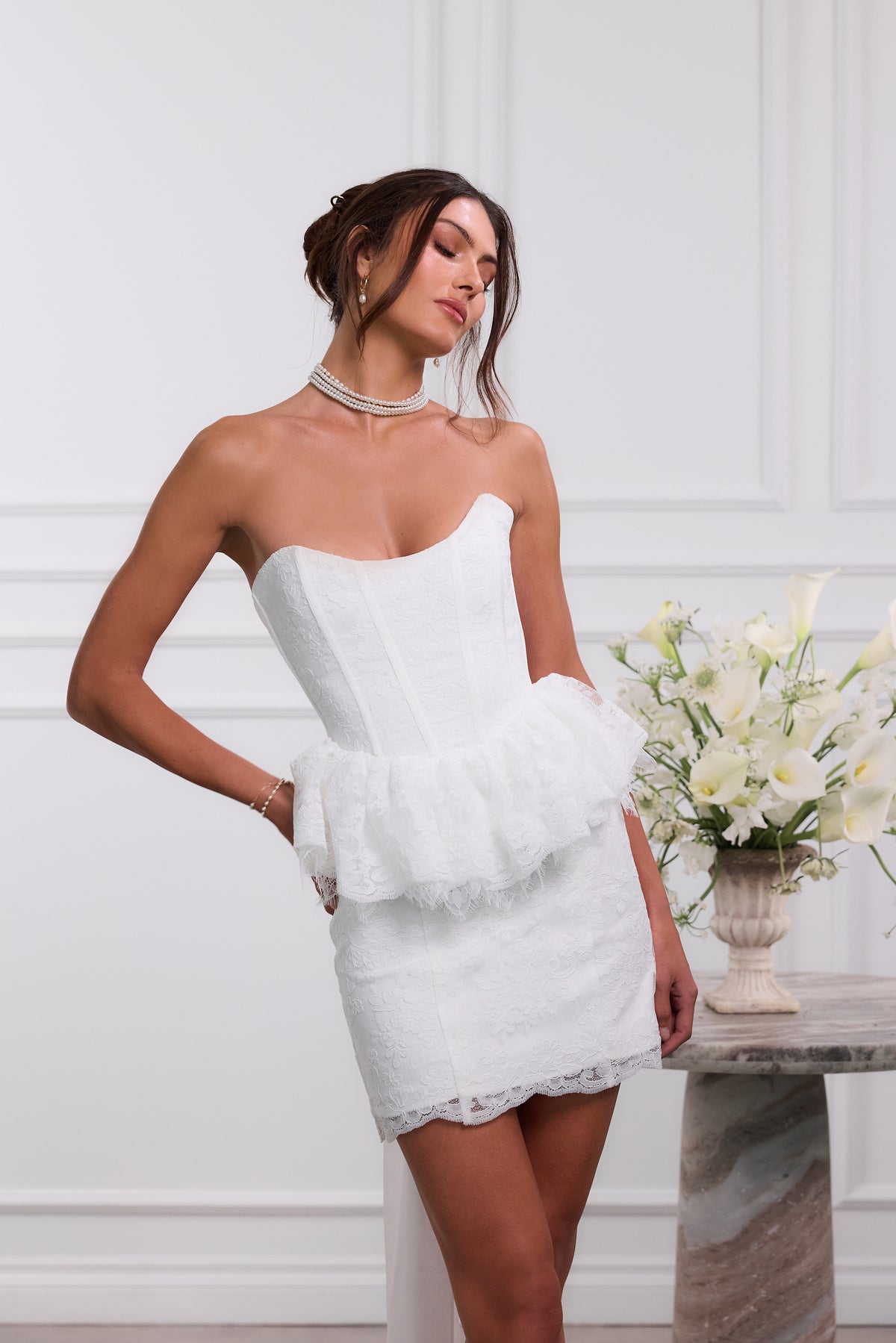 The Winnie Dress in White Chantilly Lace